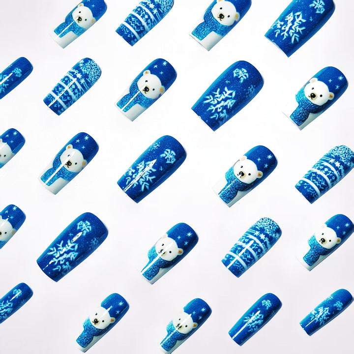 Winter art nails with bear and snowflake design Bowlift