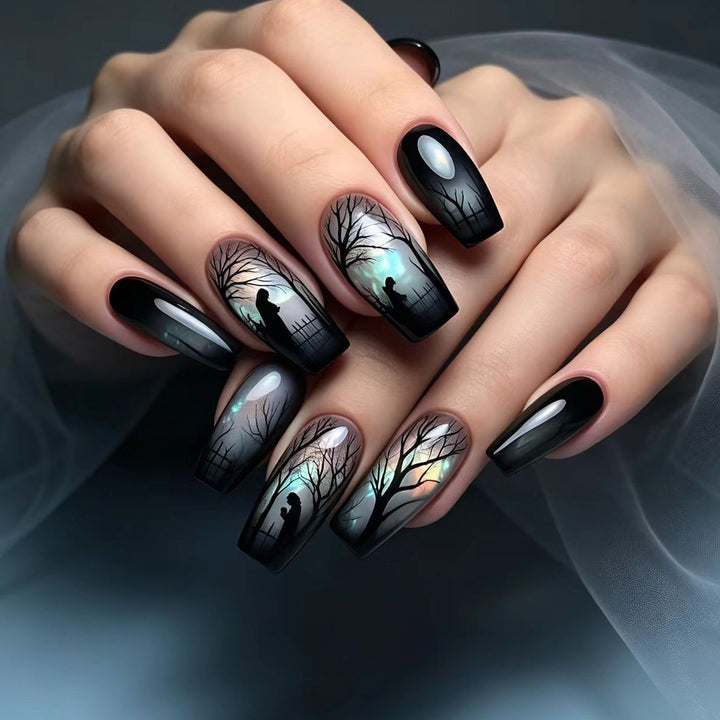 Artificial nails with mysterious forest design Bowlift