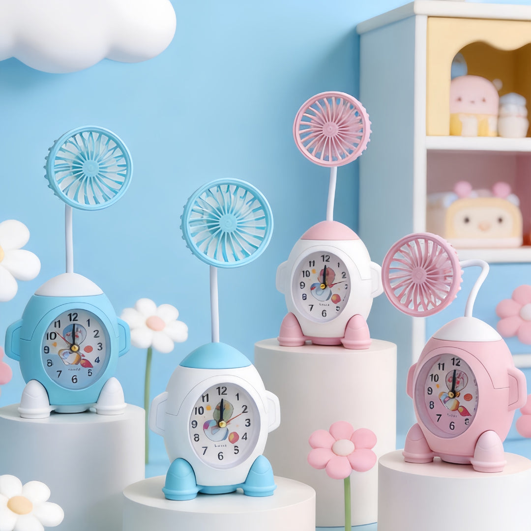 Ladies multifunctional table clock with integrated fan Bowlift