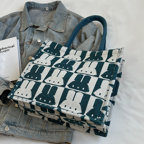 Cute Rabbit Print Canvas Tote Bag
