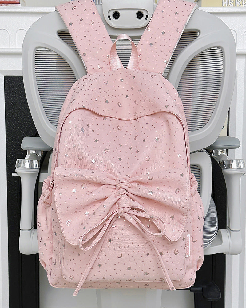 Starry Print Bow-Detail Backpack Bowlift