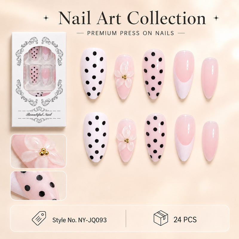 Premium Nail Design with Dots and Flowers Bowlift