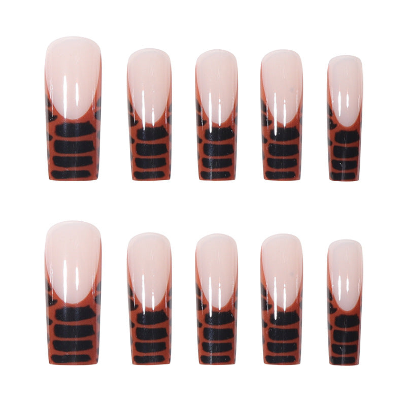 Elegant Acrylic Press-On Nail Extensions with Stylish Crocodile Design Bowlift