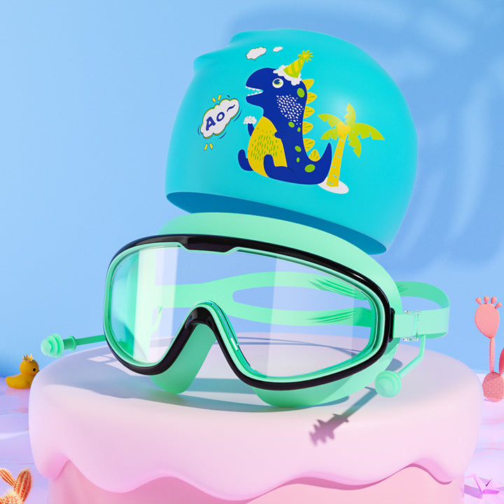 Kids Dinosaur-Themed Swim Mask and Cap Set Bowlift