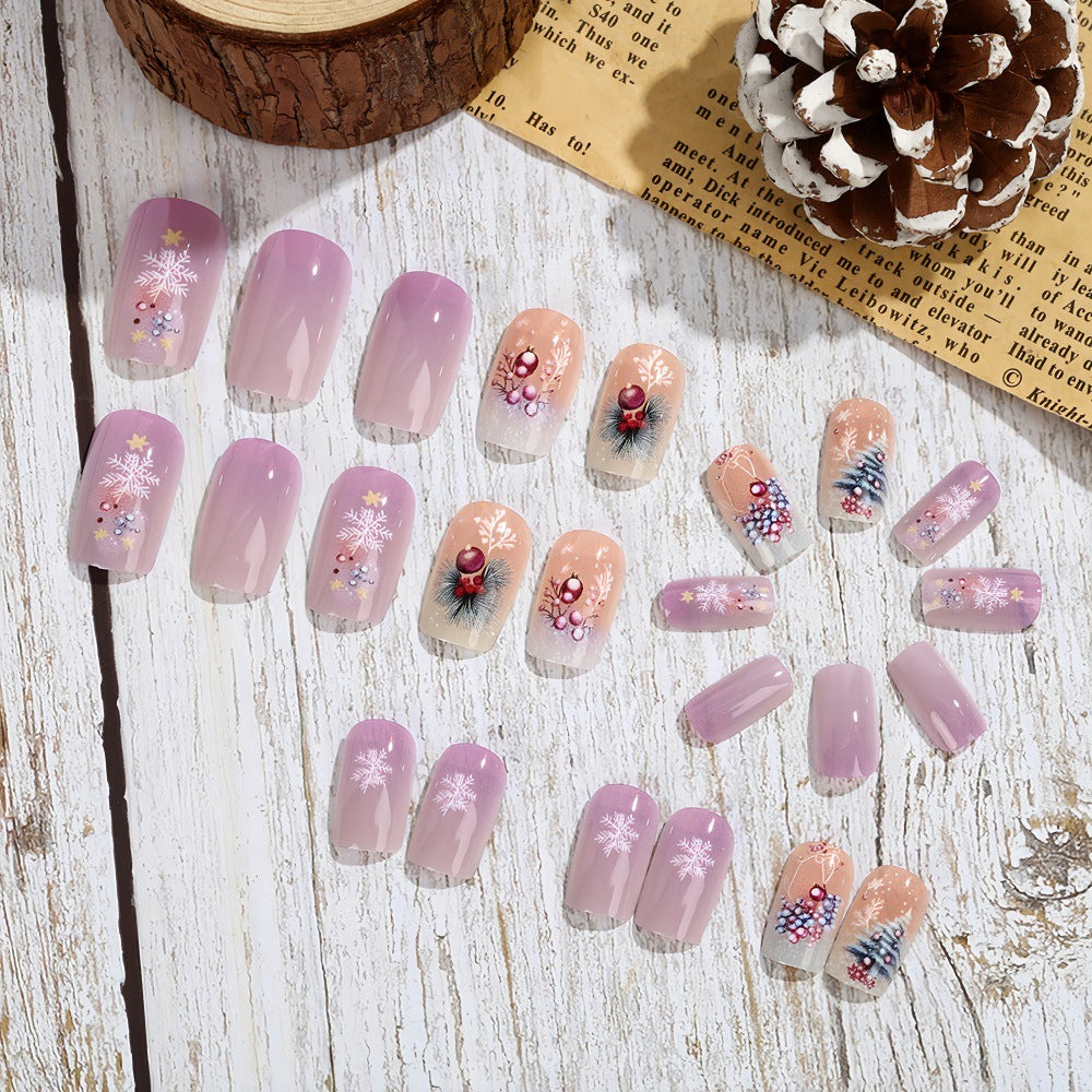 Artificial nails in festive winter design Bowlift