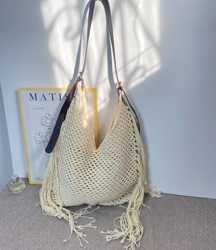 Macrame Crossbody Bag with Fringes Bowlift