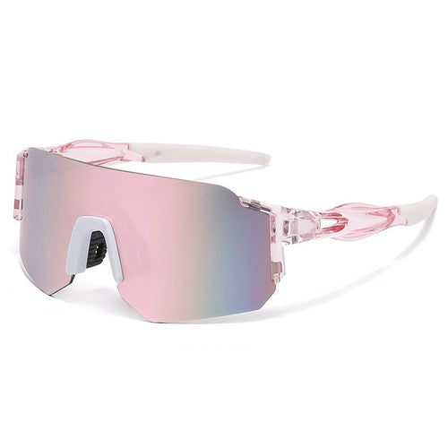Unisex nan Wraparound sports sunglasses with mirrored one-piece visor and flexible plastic temple Bowlift