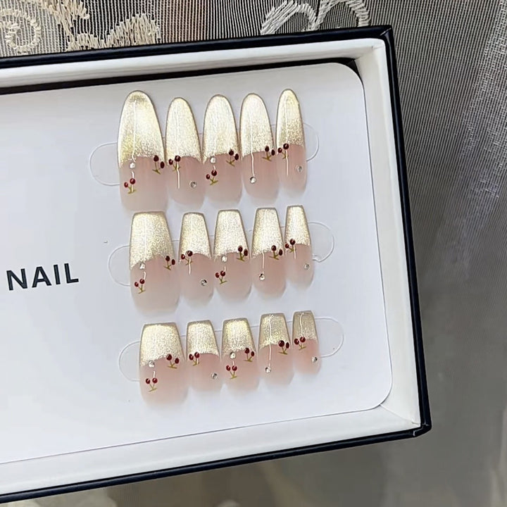 Artistic Floral-Decorated Press-On Nail Set Bowlift