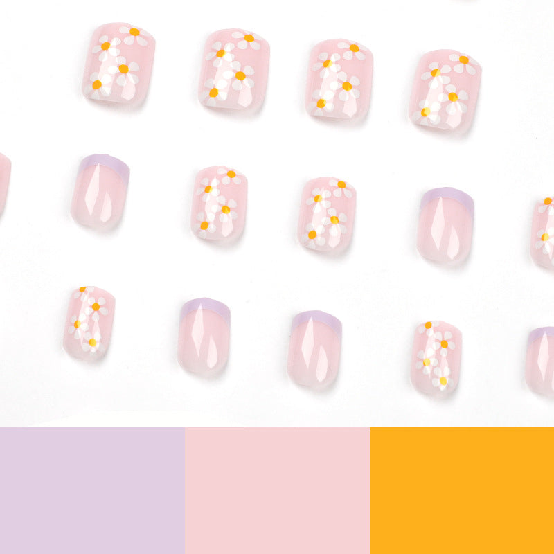 Artistic Nail Art with Flower Design and Gradient Bowlift