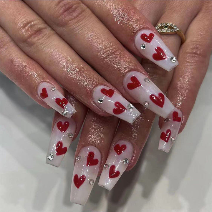 Artful Nail Extensions with Romantic Heart Designs Bowlift
