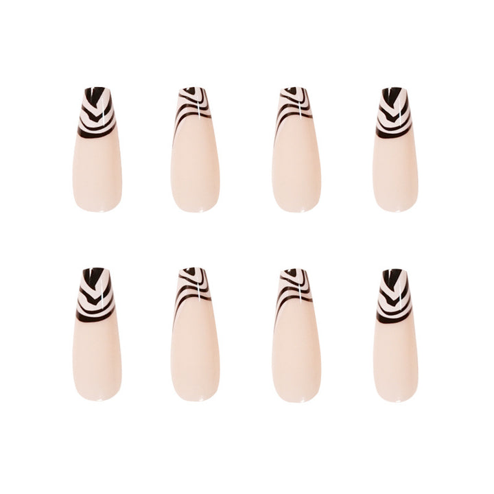 Artful Nail Extensions with Elegant Black-White Pattern Bowlift