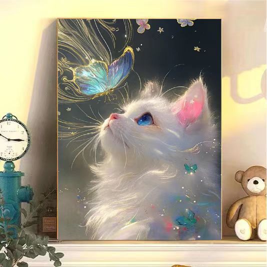 Enchanting Cat and Butterfly Art Print Bowlift