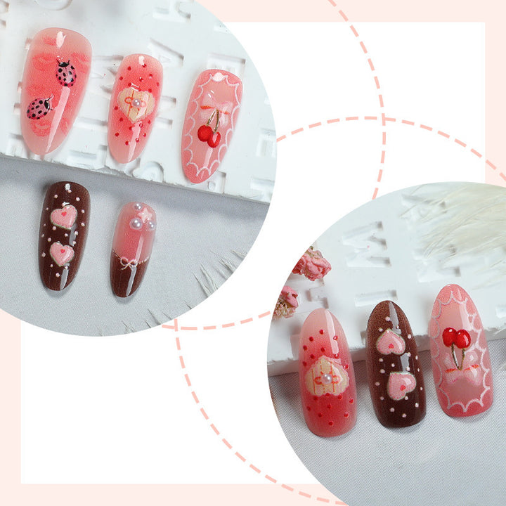 Artificial nail set with floral and playful tea motifs Bowlift