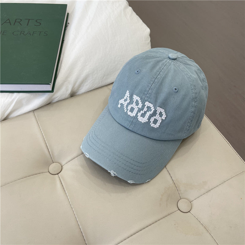 Women's Distressed Cotton Baseball Cap with Graphic Detailing Bowlift