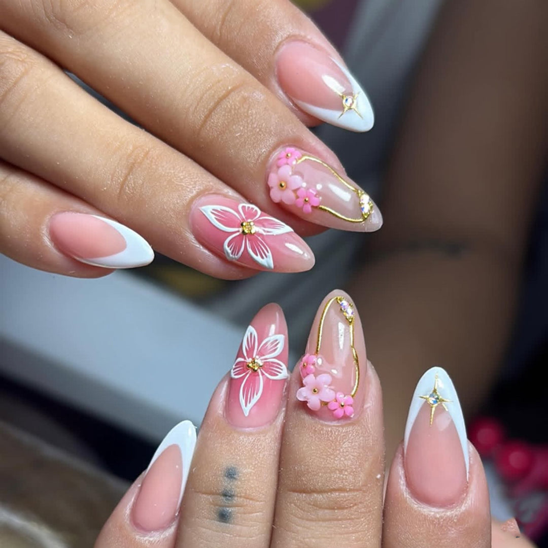 Artful Nail Extensions with Floral Accents Bowlift