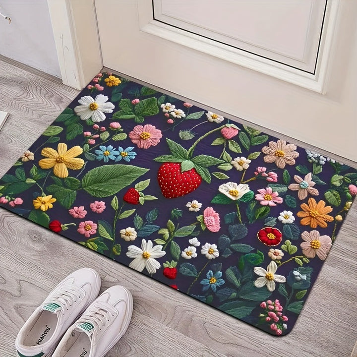 Embroidered Floral Kitchen Mat
