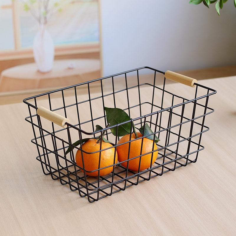 Unisex Wire Storage Basket with Ergonomic Wooden Handles Bowlift