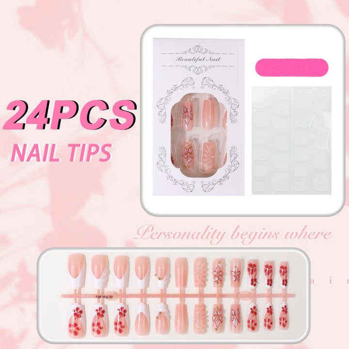 Floral Patterned Press-On Nail Tips Set Bowlift