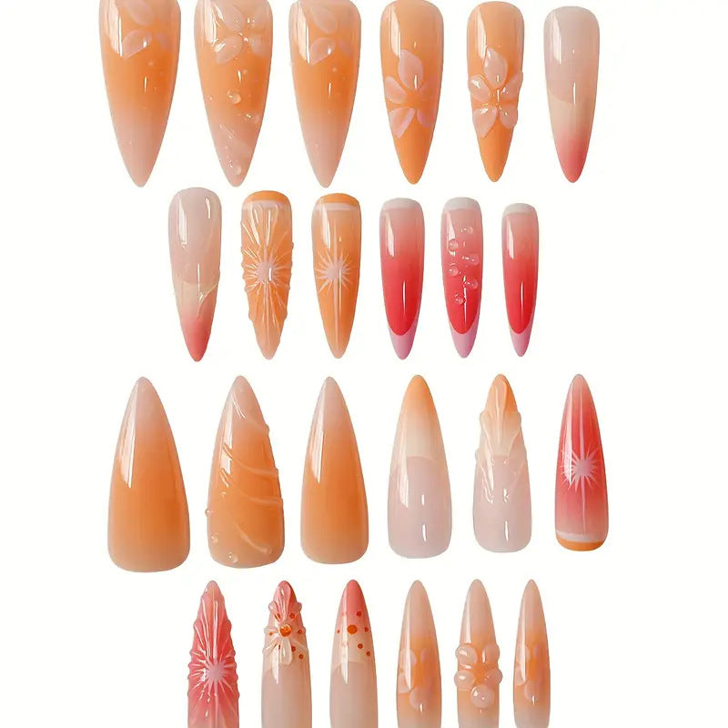 Artistic 3D Floral Press-On Nail Art Bowlift