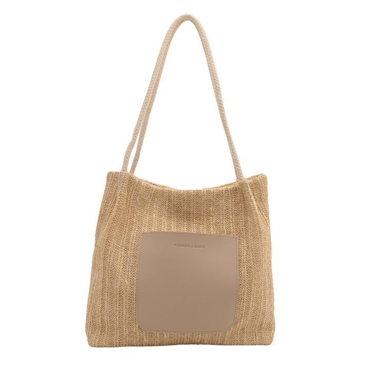 Textured Knit Tote Bag with Leather Accent