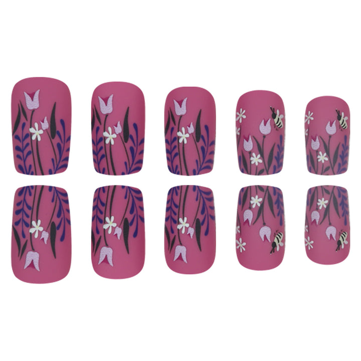 Floral-Design Matte Press-On Nails Bowlift