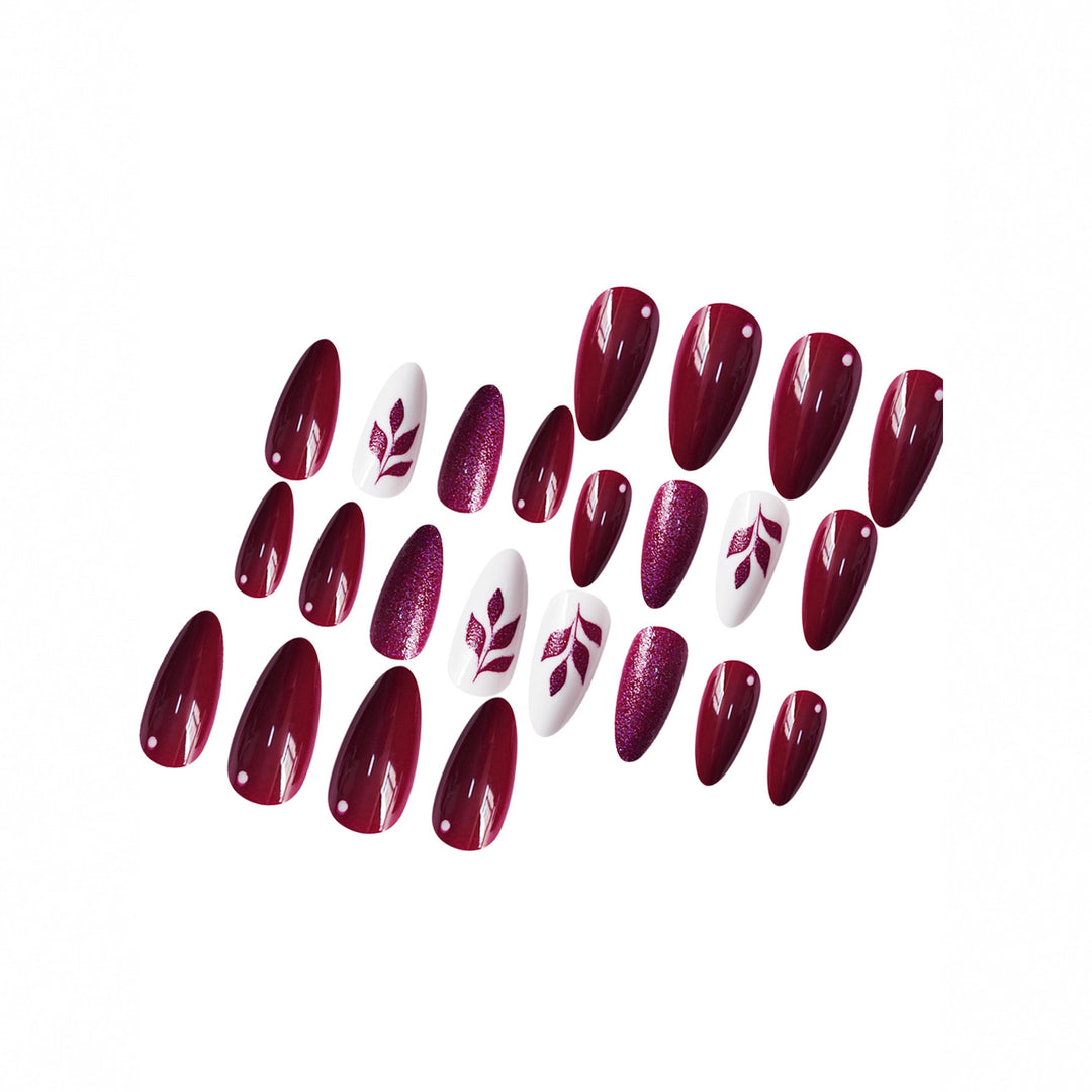 Artistic Press-On Nail Art Set with Glittery Leaf Design Bowlift