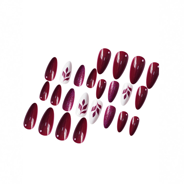 Artistic Press-On Nail Art Set with Glittery Leaf Design Bowlift