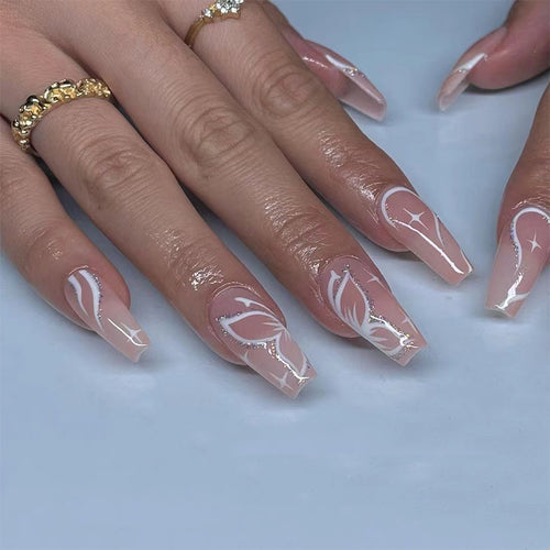 Elegant Nail Extensions with Floral Design Bowlift
