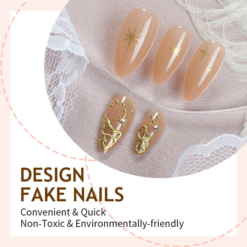 Creative nail set with elegant gold embellishments and sparkling accents Bowlift