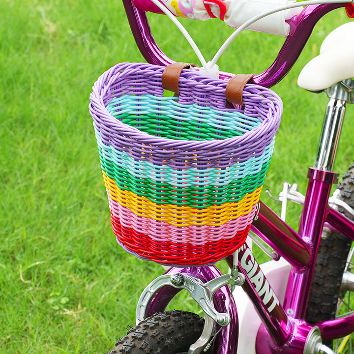 woven front bicycle basket with adjustable leather handlebar straps Bowlift