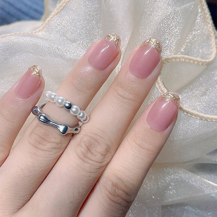 Elegant Gold-Tipped Press-On Nails Bowlift