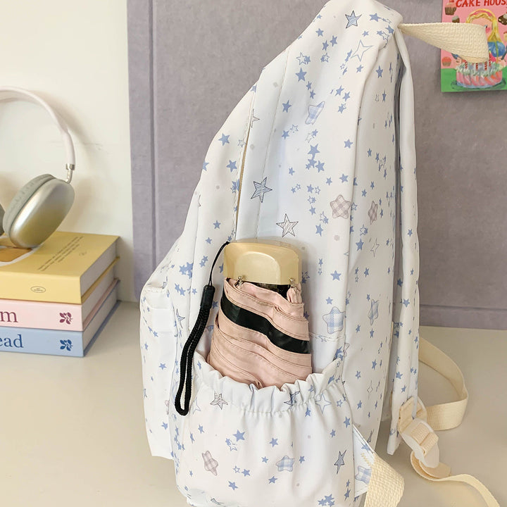 Star-Patterned Canvas Backpack Bowlift
