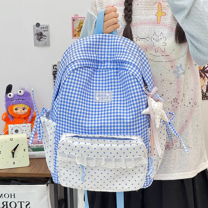 Cute Checked Pattern Backpack Bowlift