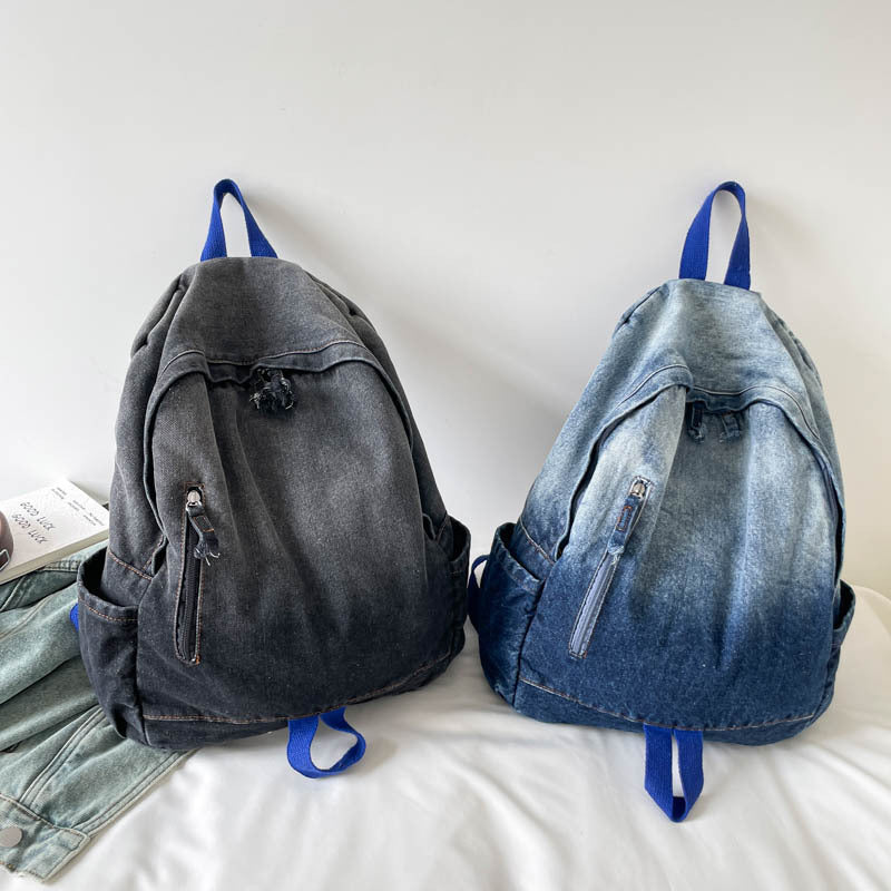 Casual Denim Wash School Backpack Bowlift