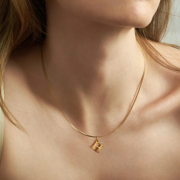 BowLift | Minimal Serif Letter Initial Herringbone Necklace