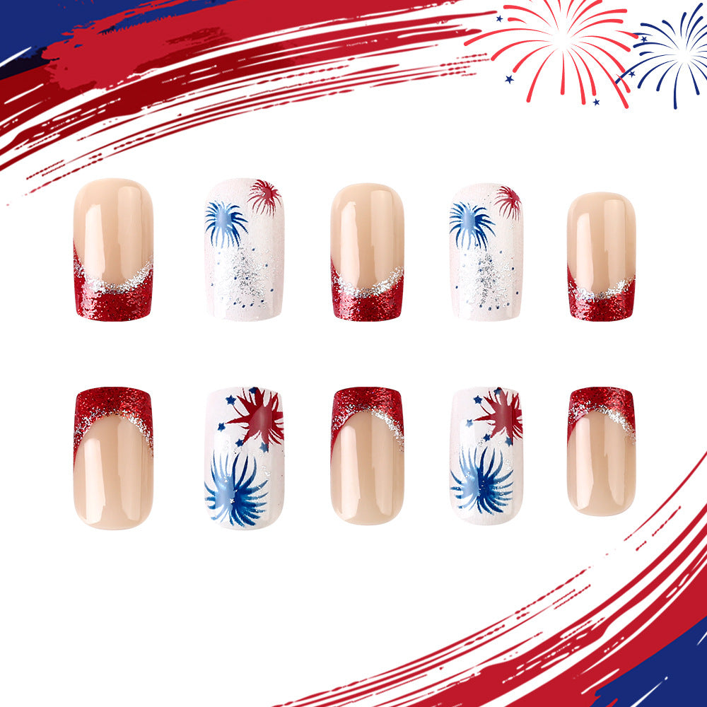 Festive Patriotic Press-On Nail Art Bowlift