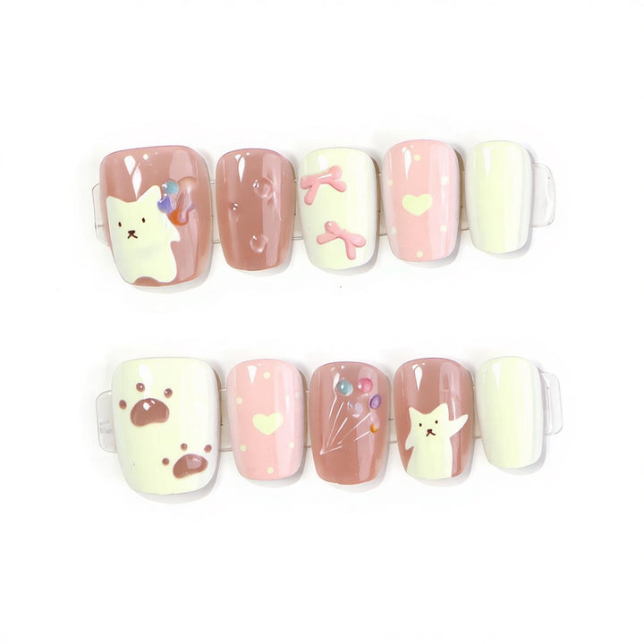 Whimsical Character-Themed Press-On Nail Art Bowlift