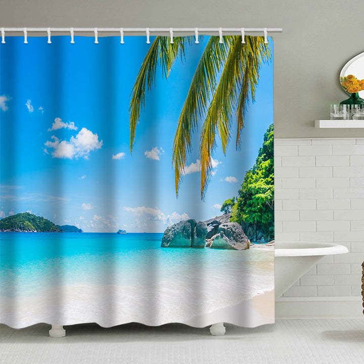 Tropical Beach Scene Shower Curtain Bowlift