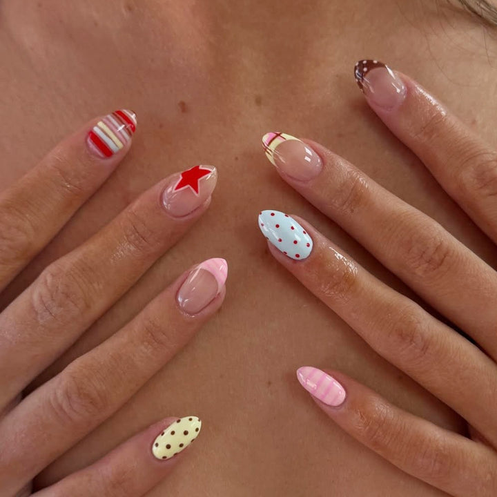 Acrylic nail set with creative and colorful designs Bowlift
