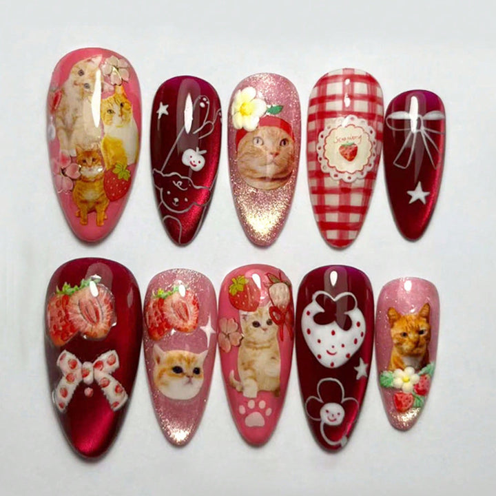 Cat-Themed Artistic Press-On Nail Set Bowlift