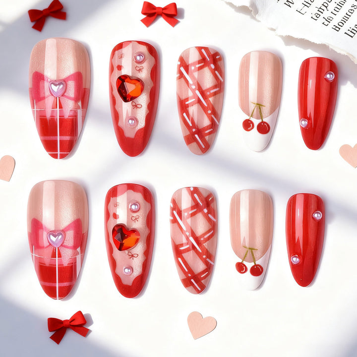 Creative nail art set with romantic heart designs and elegant decorations Bowlift