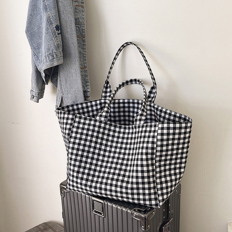 Stylish Checked Utility Tote Bag Bowlift