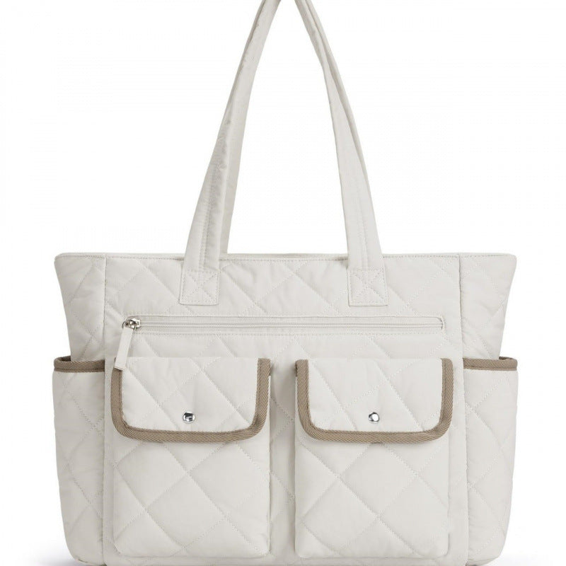 Quilted Tote Bag with Practical Outside Pockets Bowlift