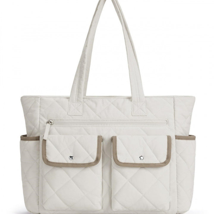 Quilted Tote Bag with Practical Outside Pockets Bowlift