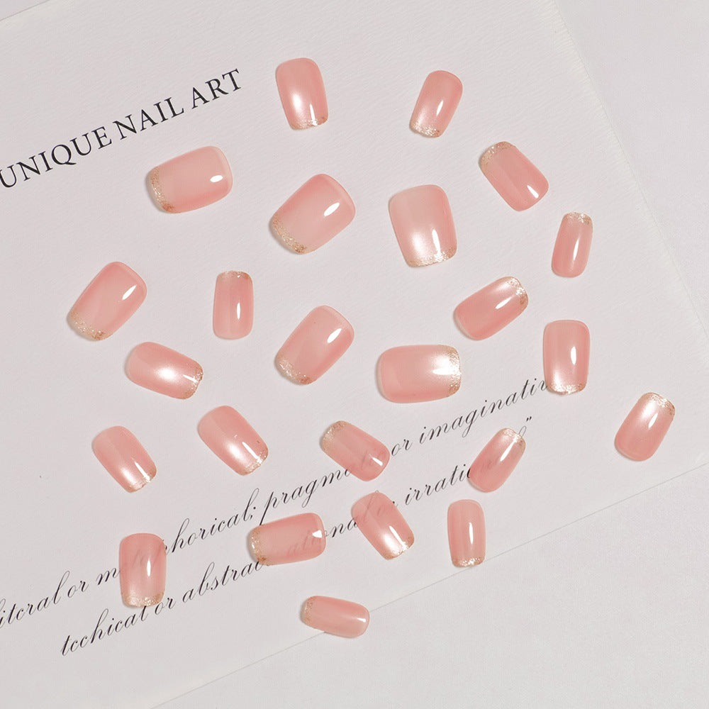 Glossy French Tip Press-On Nails with Shimmer Effects Bowlift