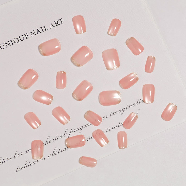 Glossy French Tip Press-On Nails with Shimmer Effects Bowlift
