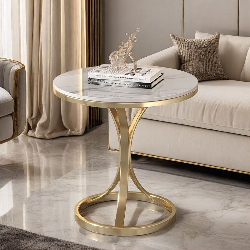 Modern Round Accent Table with Sleek Metal Base Bowlift