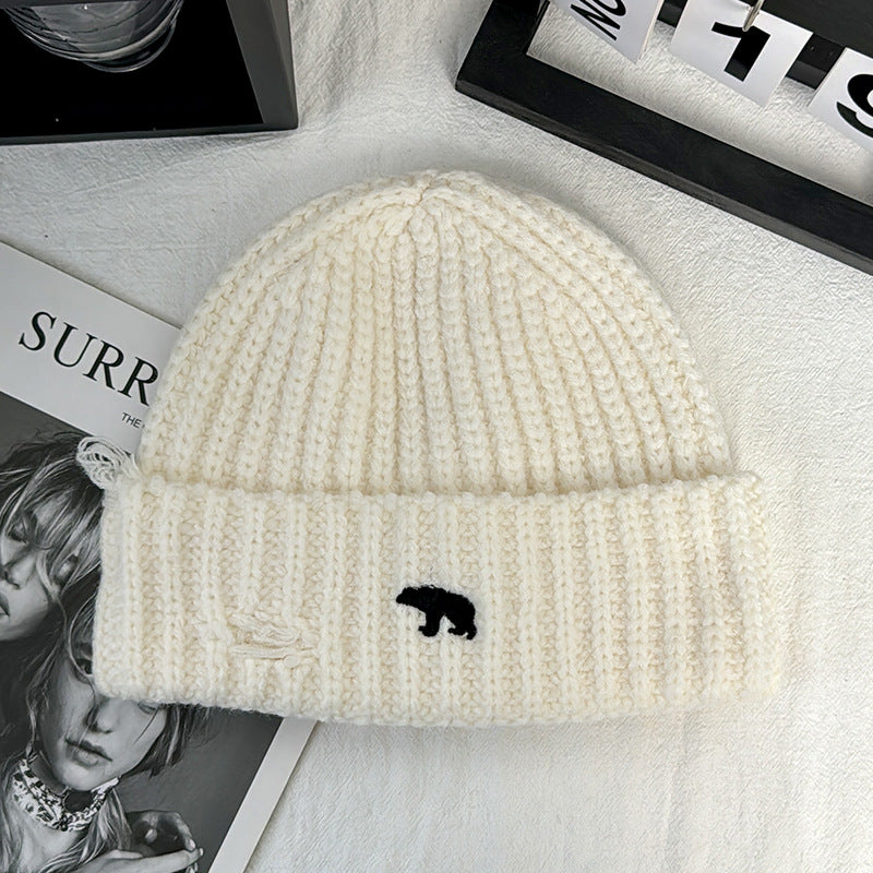 Thick Knit Bear Patch Beanie
