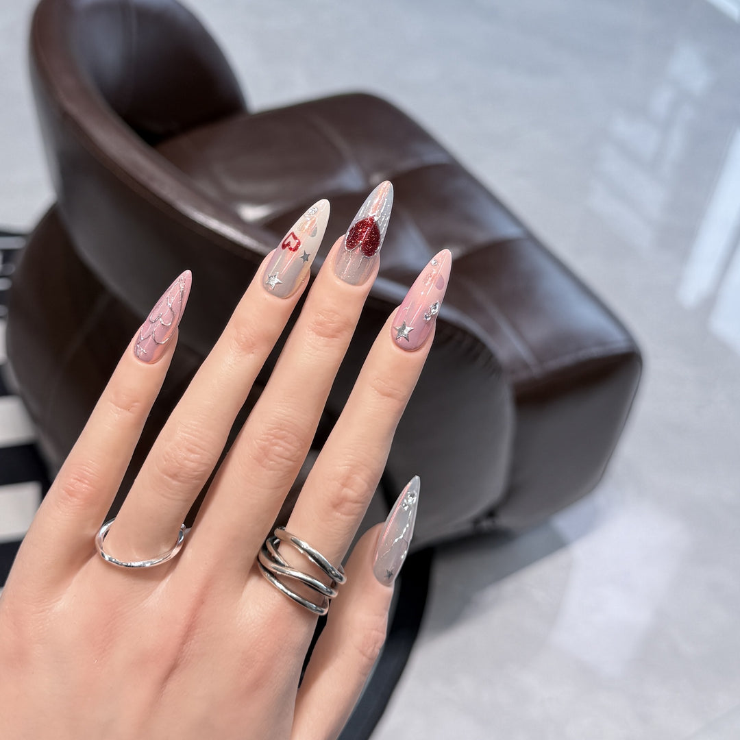 Elegant Decorative Stiletto Press-On Nail Art Set Bowlift