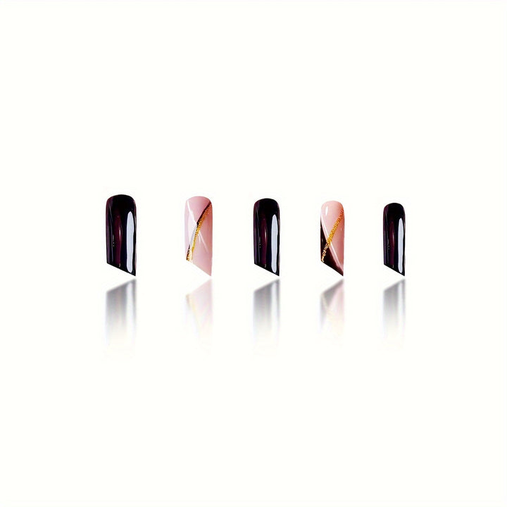 Premium Glossy Coffin Press-On Nails Bowlift
